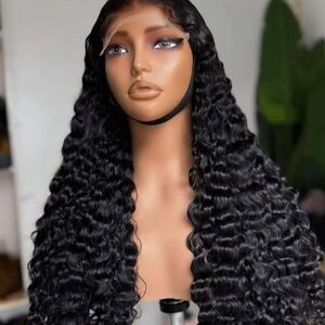 Luxurious Black Curly Burmese Human Hair Wig 26in
